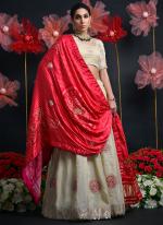 Viscose Cream Wedding Wear Printed Lehenga Choli